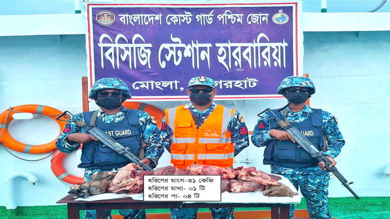 বাগেরহাটের মোংলায় কোষ্টগার্ডের অভিযানে হরিণের মাংস জব্দ